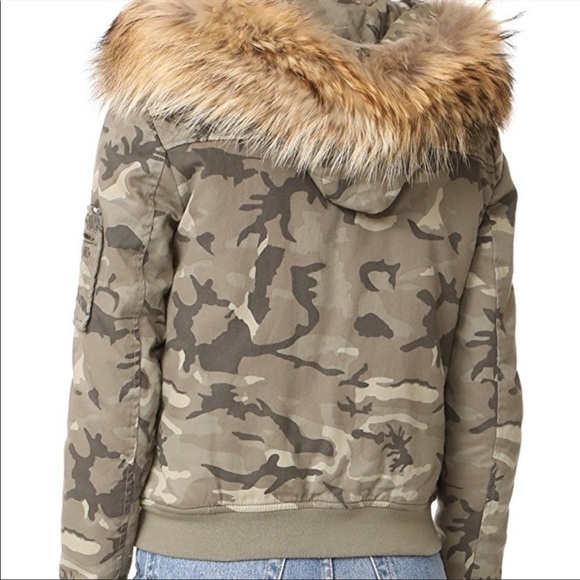 Generation Love Fran Camo Fur Hood Bomber Zip Up Jacket Size Medium Winter Cozy - Picture 2 of 11